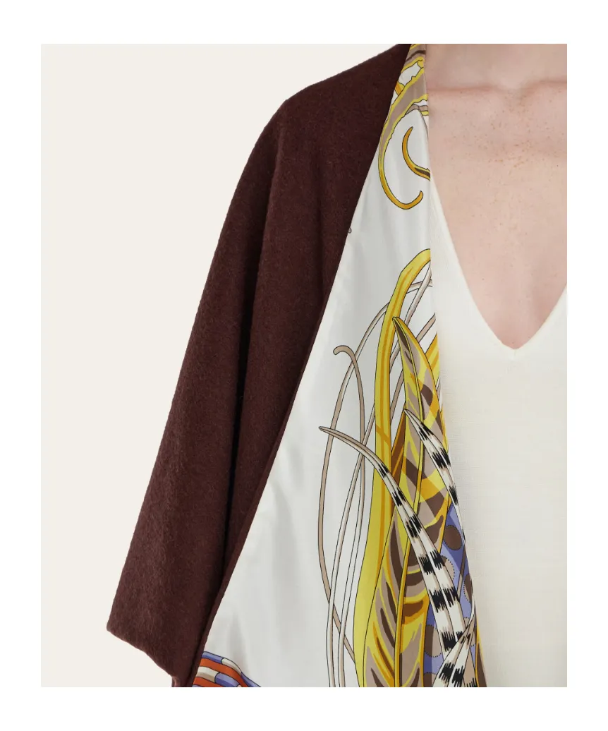 Reversible Rooster Printed Fringed Cape