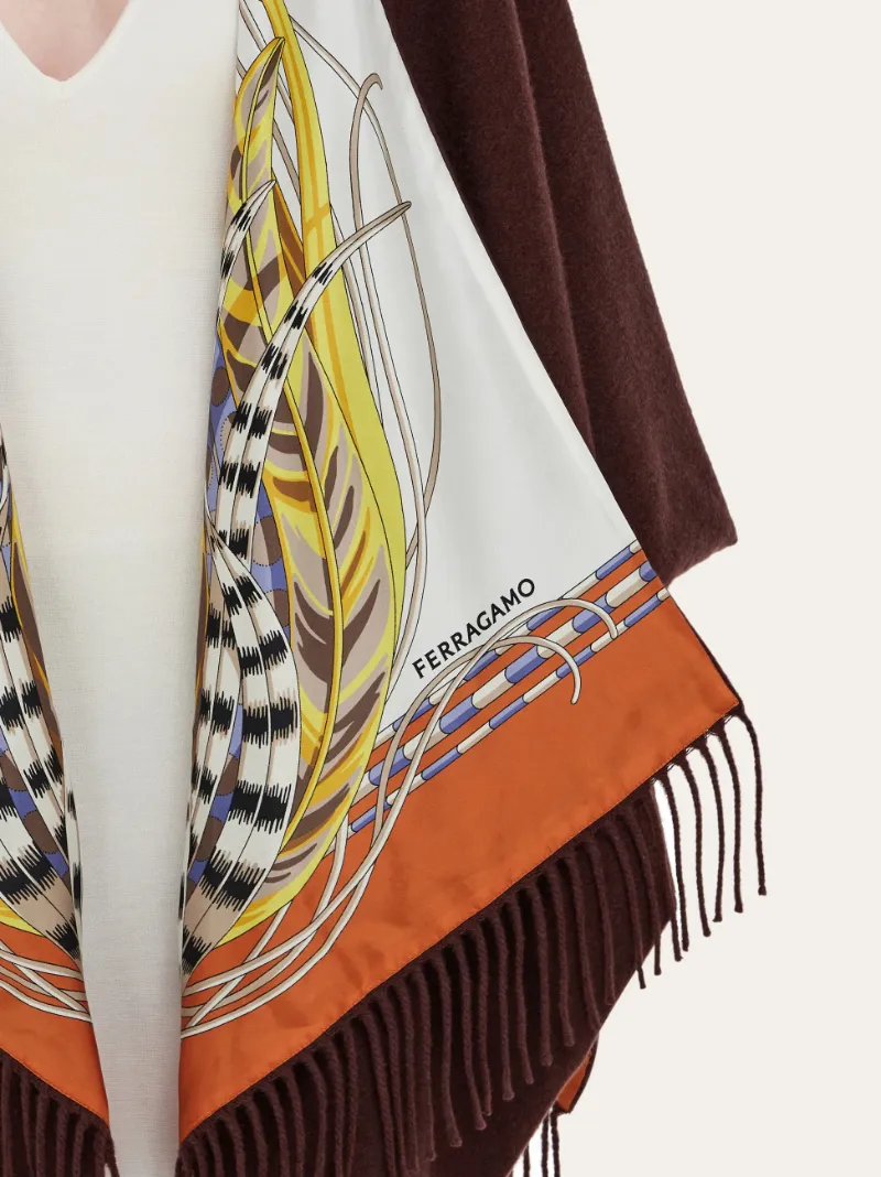 Reversible Rooster Printed Fringed Cape