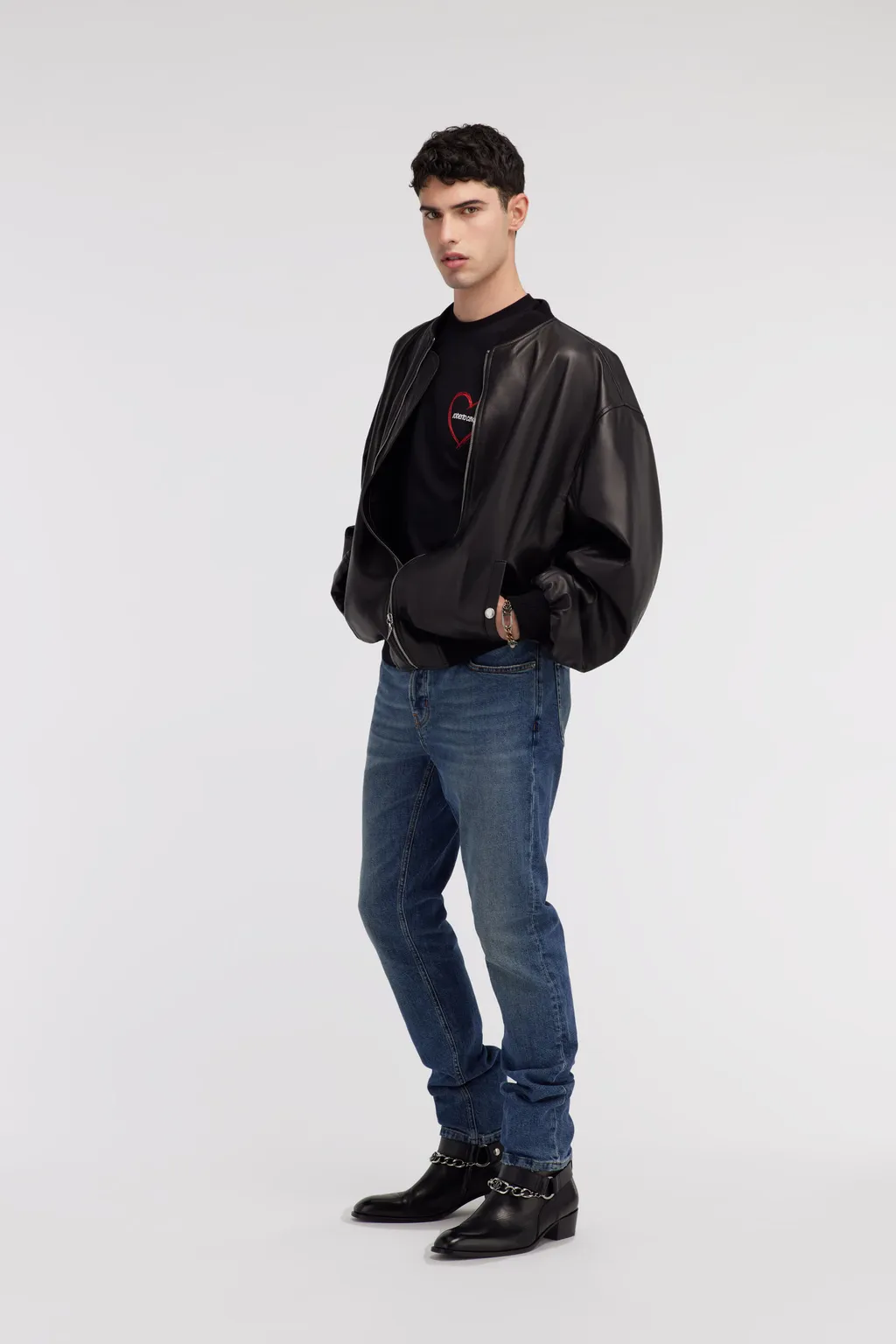 Heart-Embroidered Cotton T-Shirt