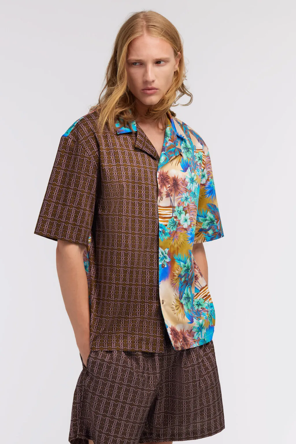 Monogram-Print Panelled Shirt