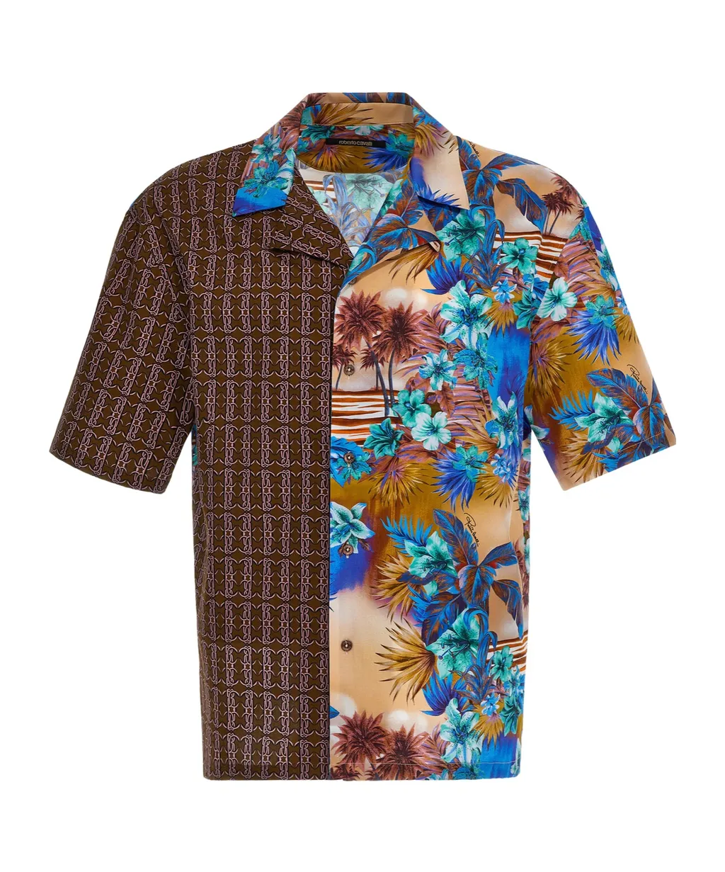 Monogram-Print Panelled Shirt