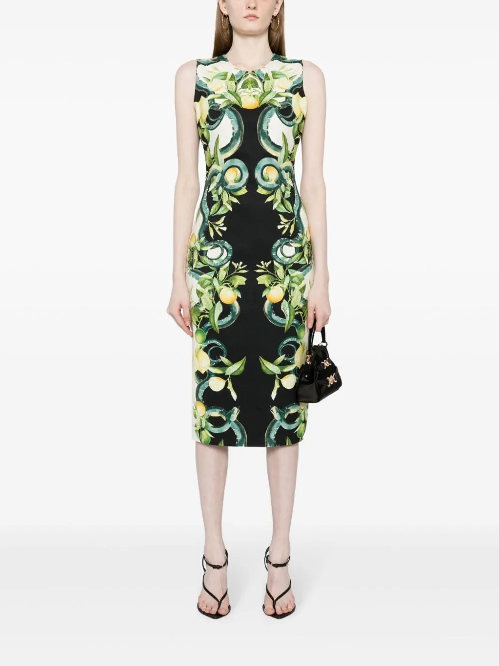 Lemon-Printed Sleeveless Midi Dress