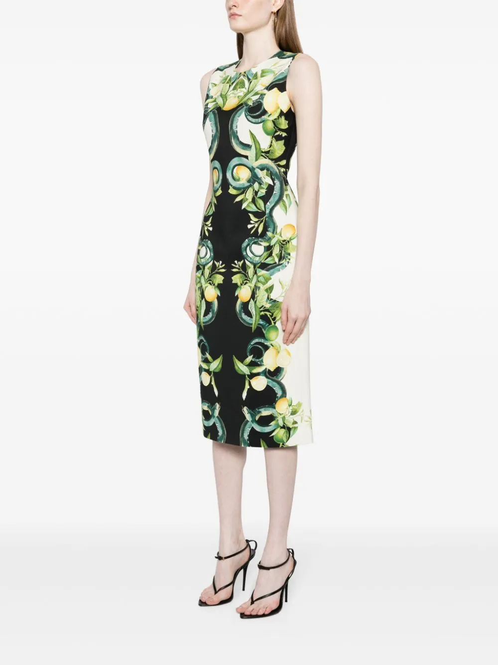 Lemon-Printed Sleeveless Midi Dress