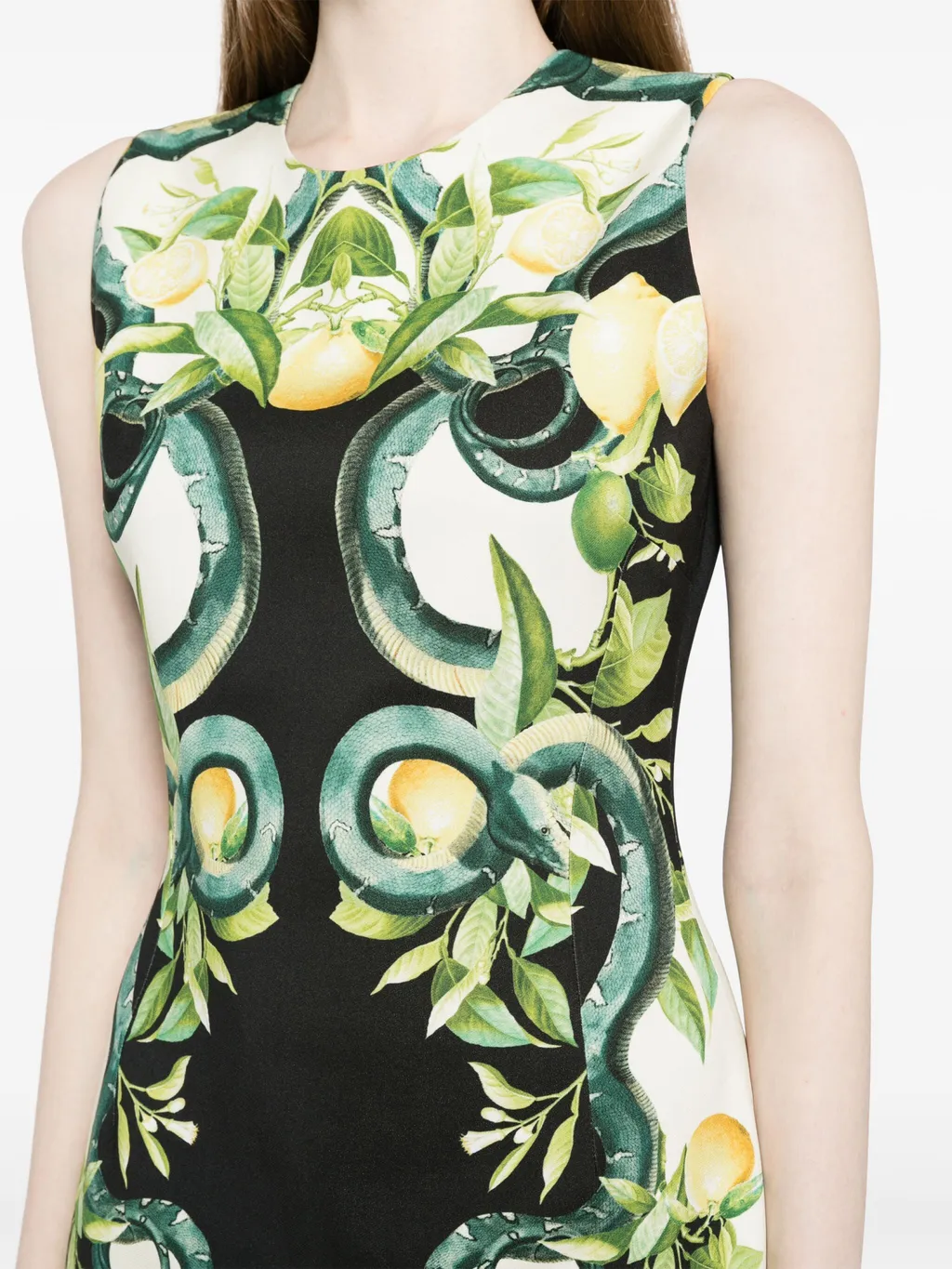Lemon-Printed Sleeveless Midi Dress