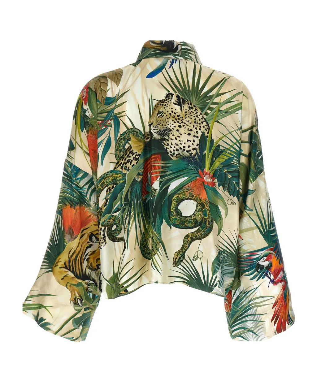 Jungle Printed Wide Sleeved Satin Shirt