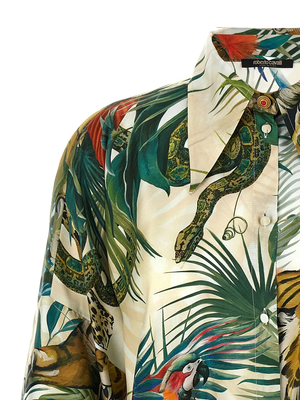 Jungle Printed Wide Sleeved Satin Shirt
