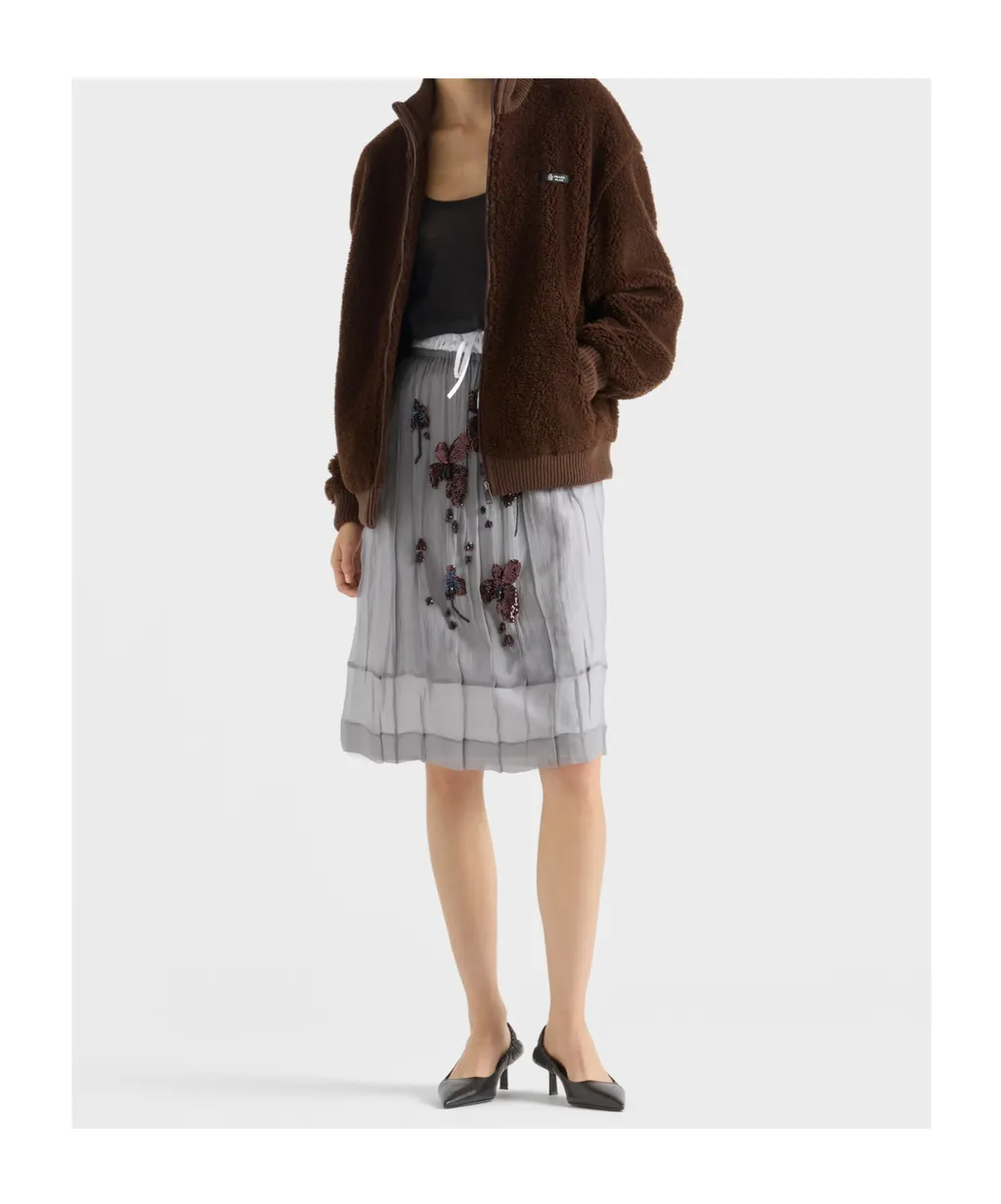 Embroidered Chiffon Midi-Skirt