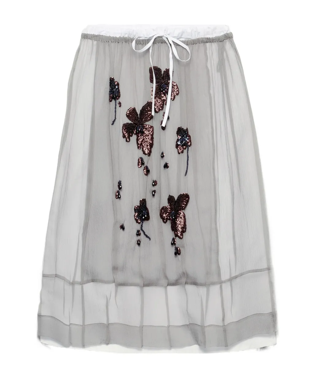 Embroidered Chiffon Midi-Skirt