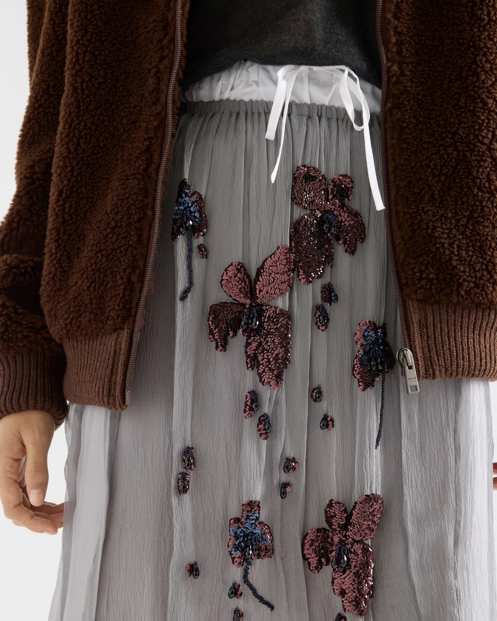 Embroidered Chiffon Midi-Skirt