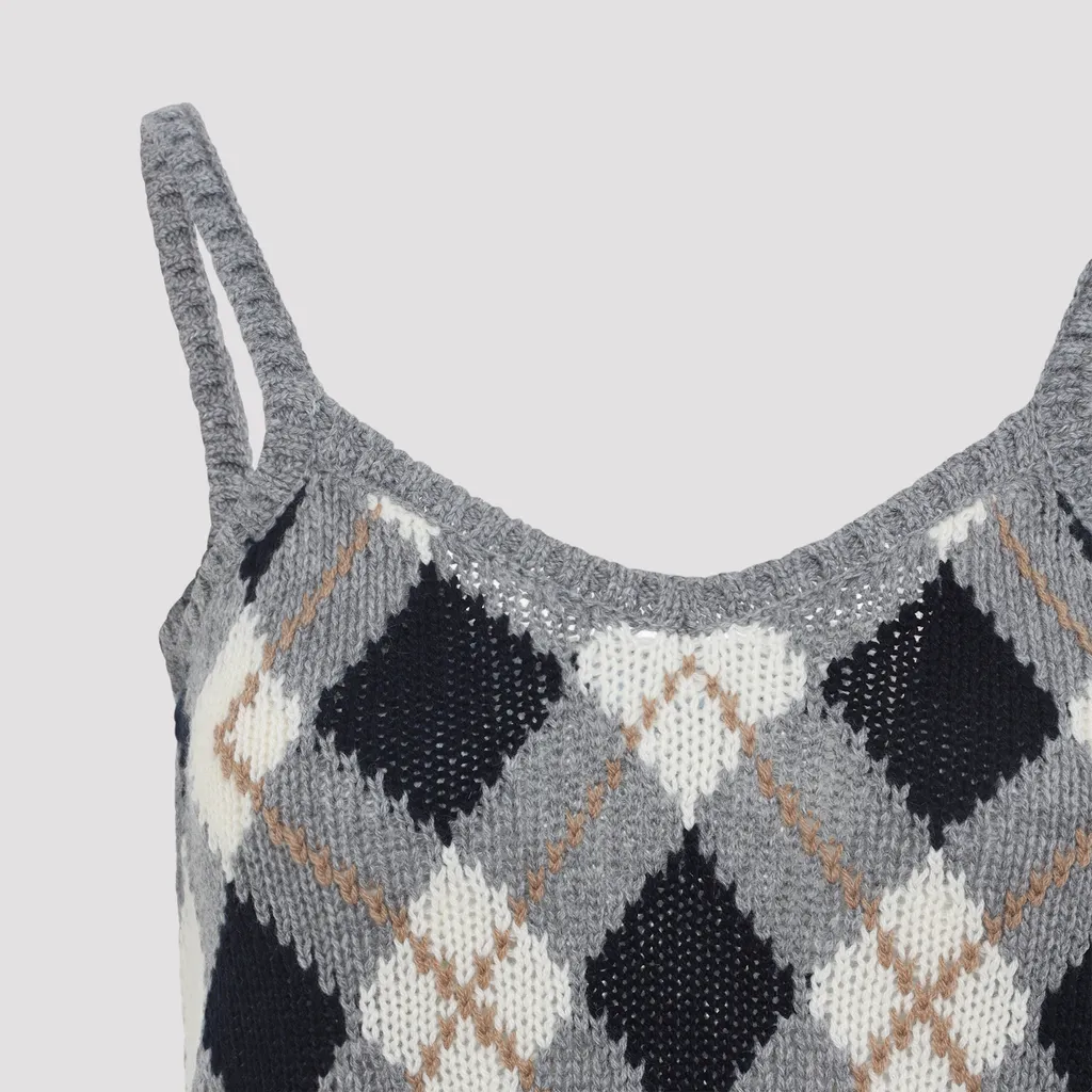 Check-Pattern Knitted Tank Top