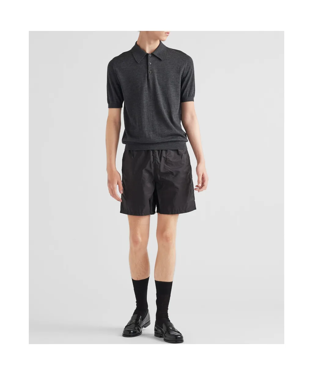 Triangle Logo Plaque Elastic Swim Shorts