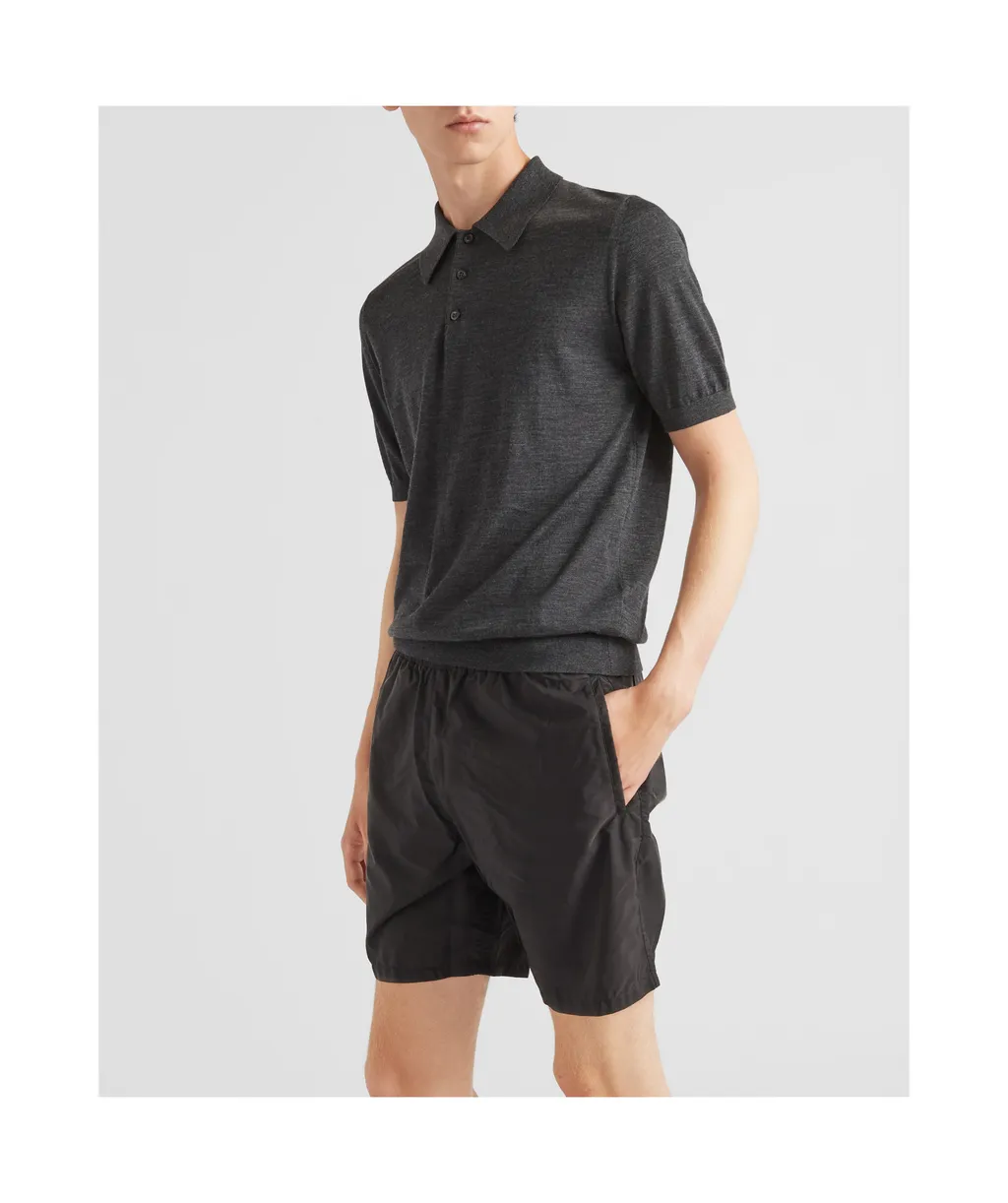 Triangle Logo Plaque Elastic Swim Shorts