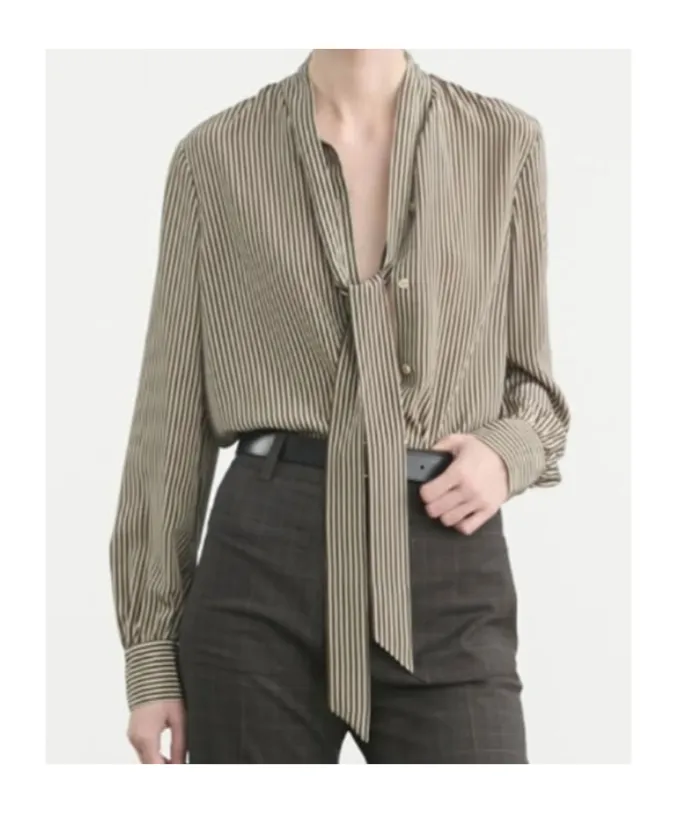 Irina Tie-Neck Striped Silk-Crepe Shirt