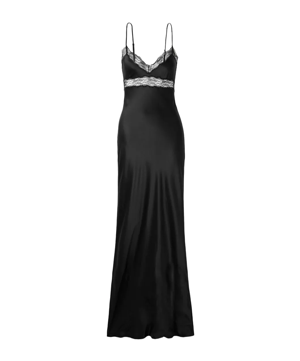 Adelie Lace-Trimmed Silk-Charmeuse Gown
