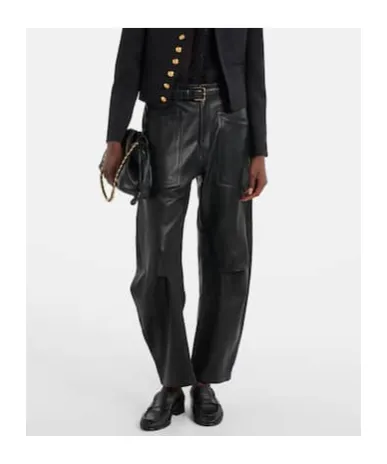 Shon Leather Barrel-Leg Pants