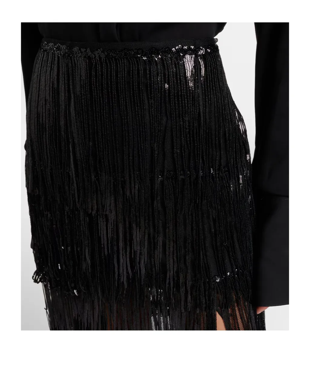 Fringed Sequined Tulle Maxi Skirt