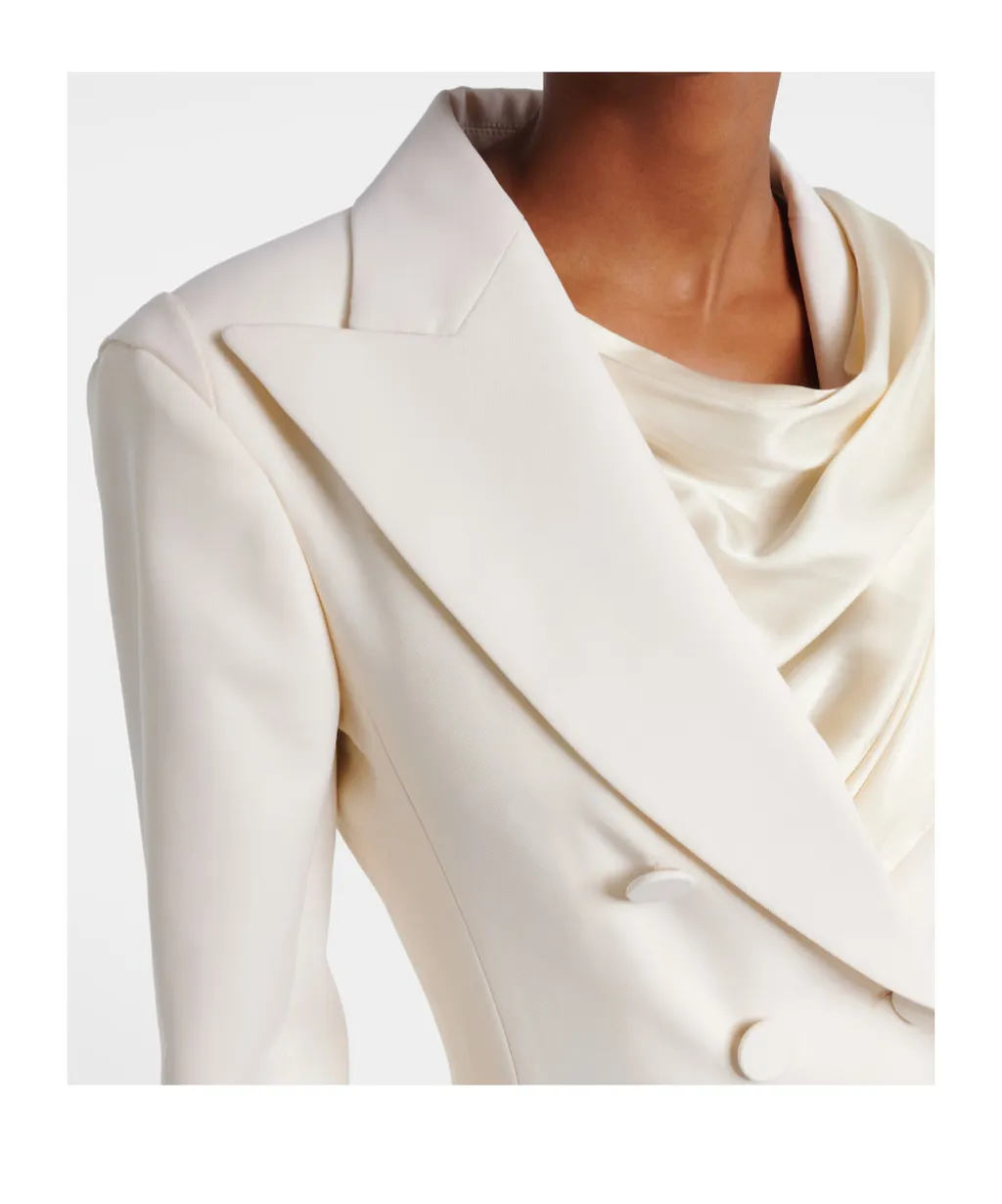 Scarf-Detail Virgin Wool Gabardine Blazer