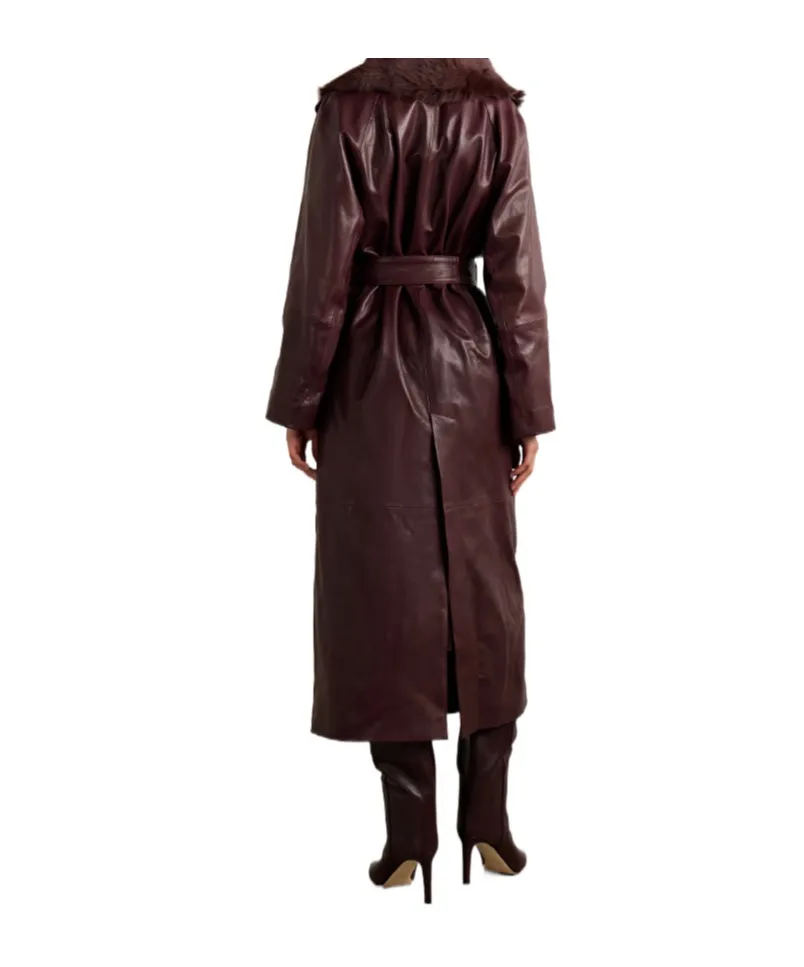 Briona Belted Shearling-Trimmed Leather Coat