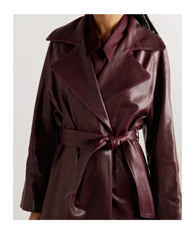 Briona Belted Shearling-Trimmed Leather Coat