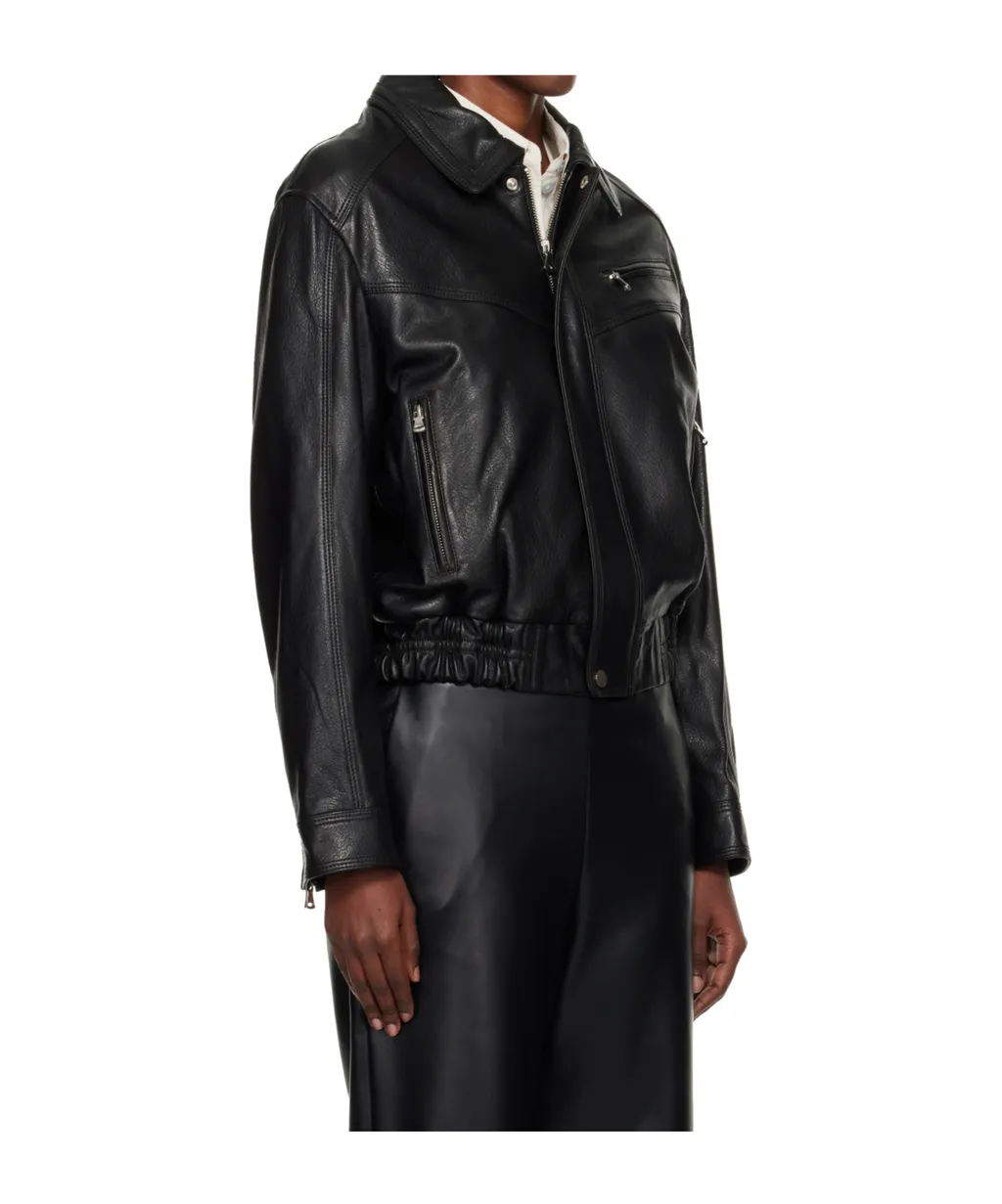 Long-Sleeved Leather Jacket