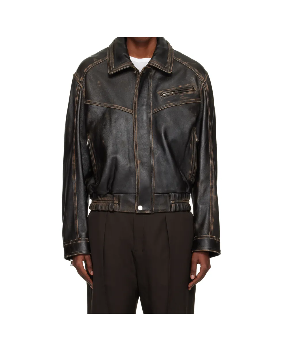 Long-Sleeved Leather Jacket