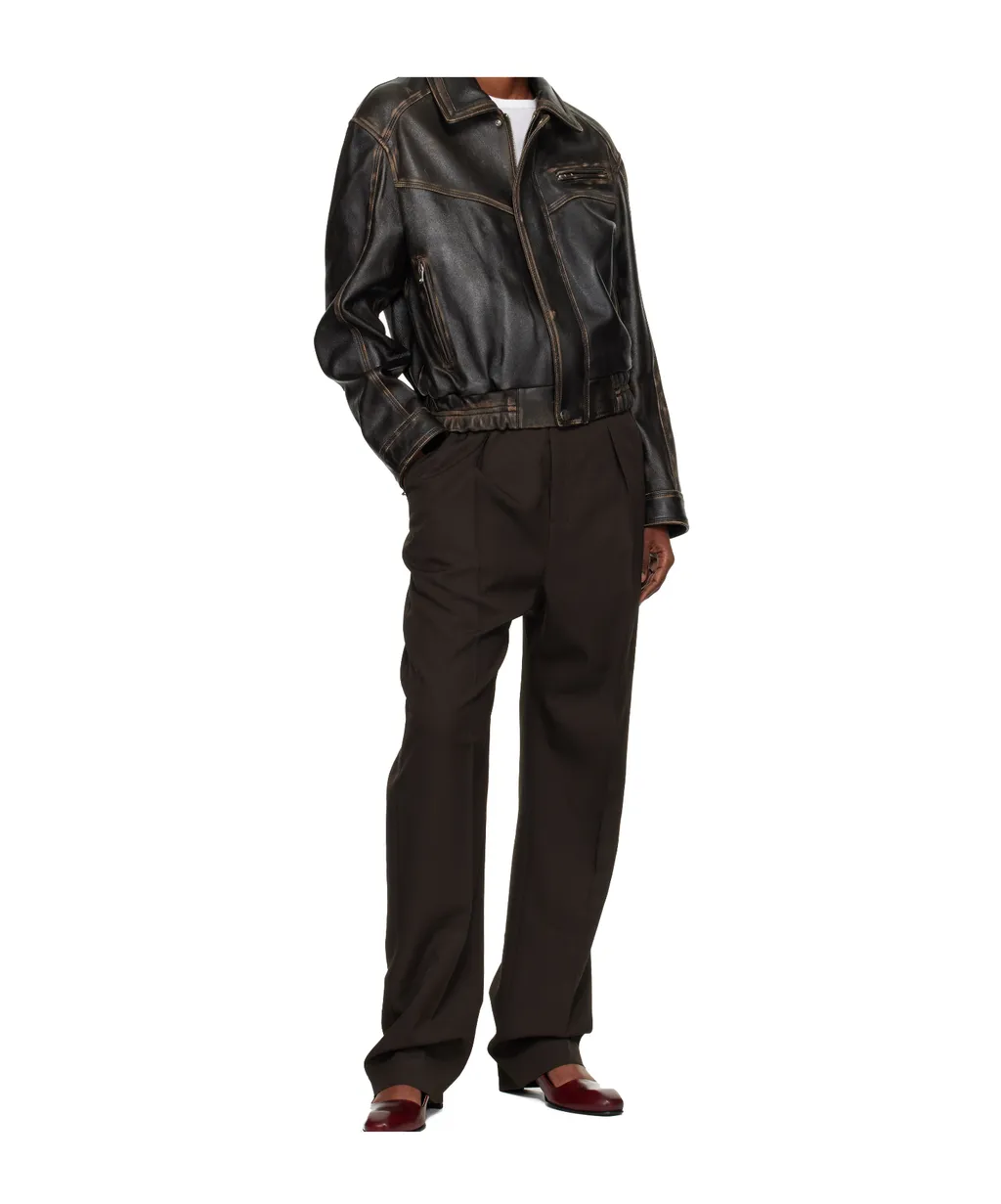 Long-Sleeved Leather Jacket