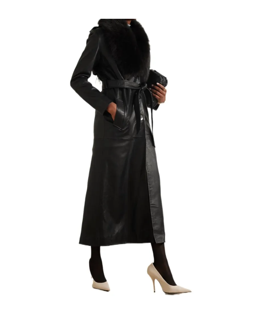 Dakota Belted Shearling-Trimmed Leather Coat