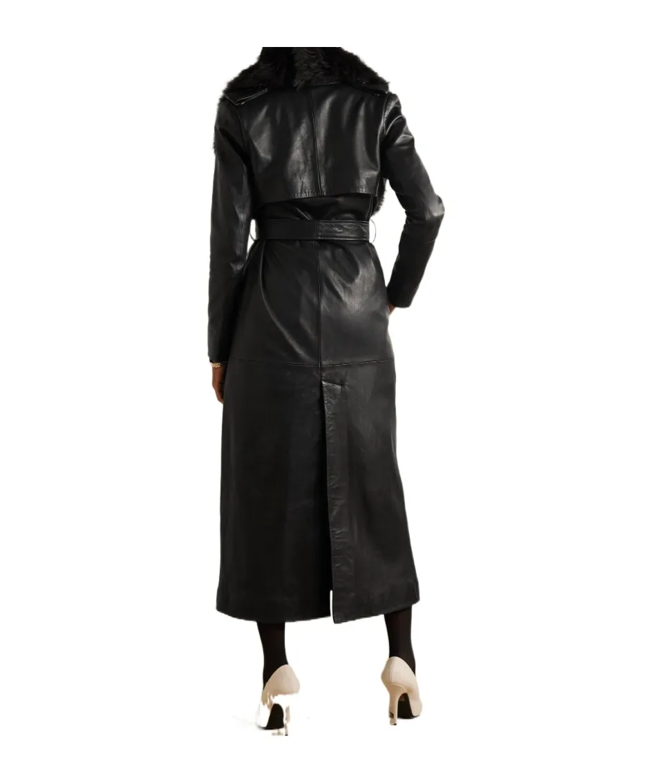 Dakota Belted Shearling-Trimmed Leather Coat
