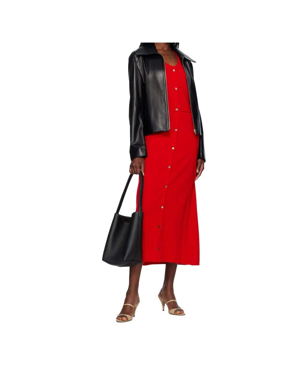 Zippered Long-Sleeved Leather Jacket