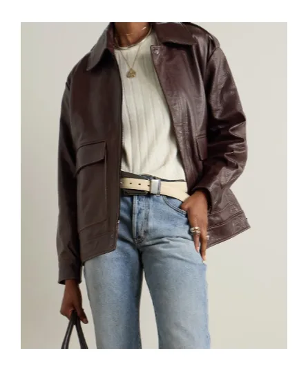 Long-Sleeved Leather Jacket