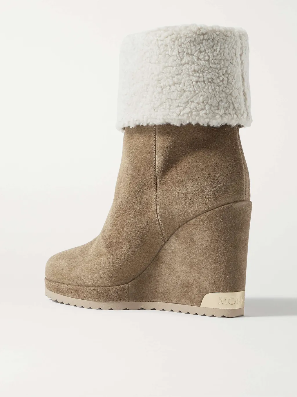 W Short Shearling-Lined Suede Wedge Ankle Boots