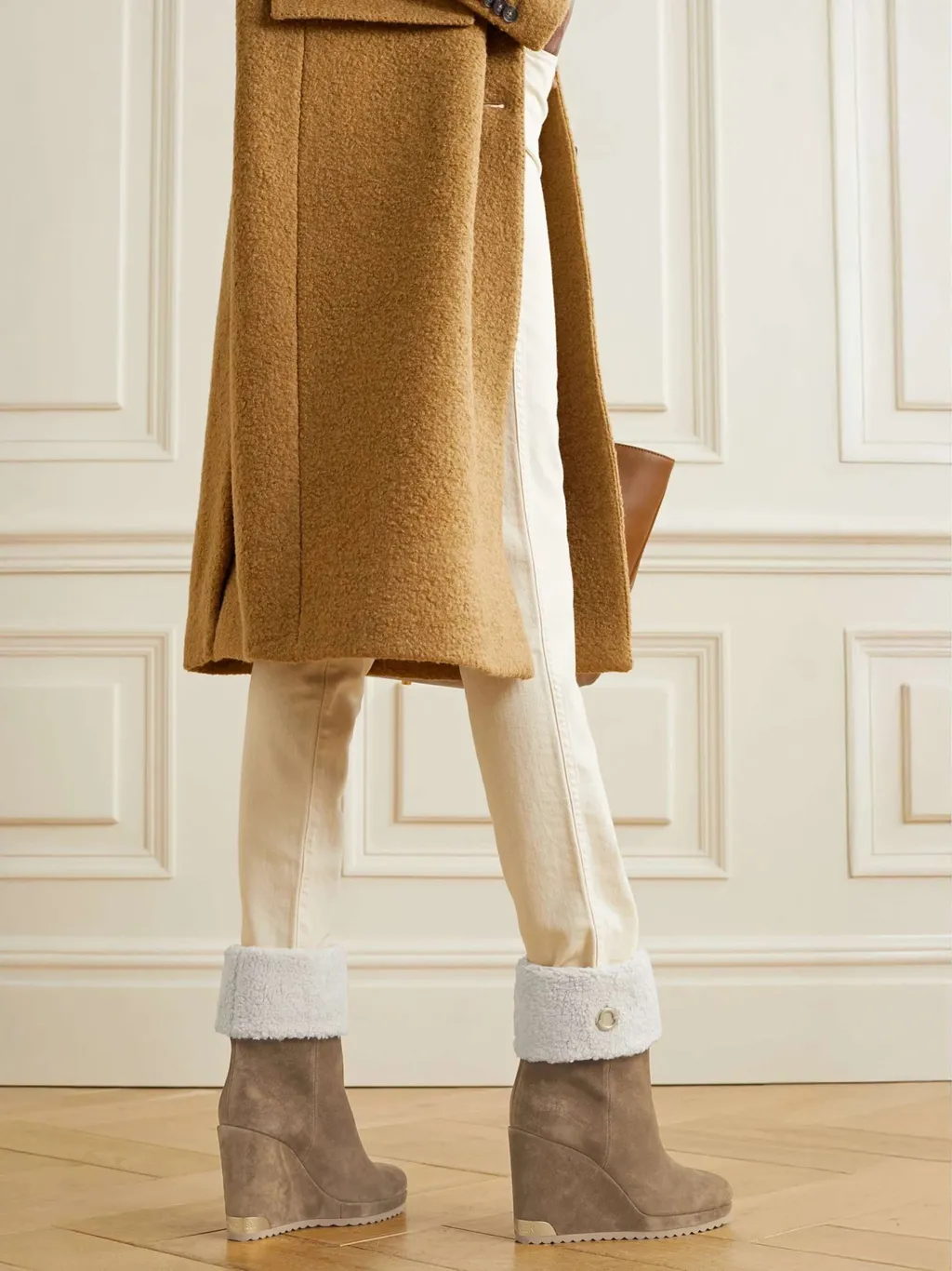W Short Shearling-Lined Suede Wedge Ankle Boots
