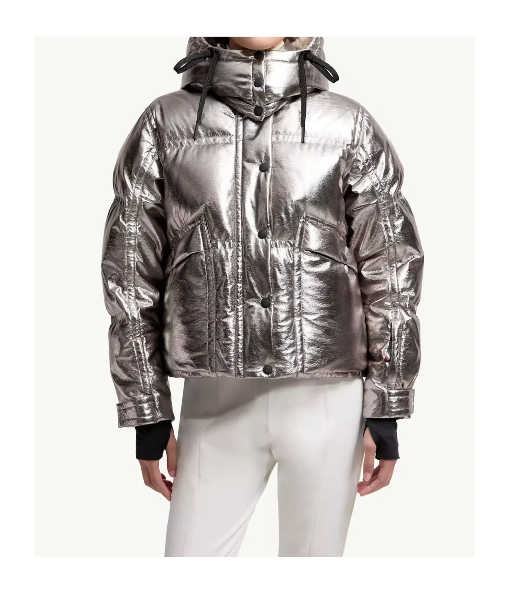 Metallic Hooded Down Ski Jacket