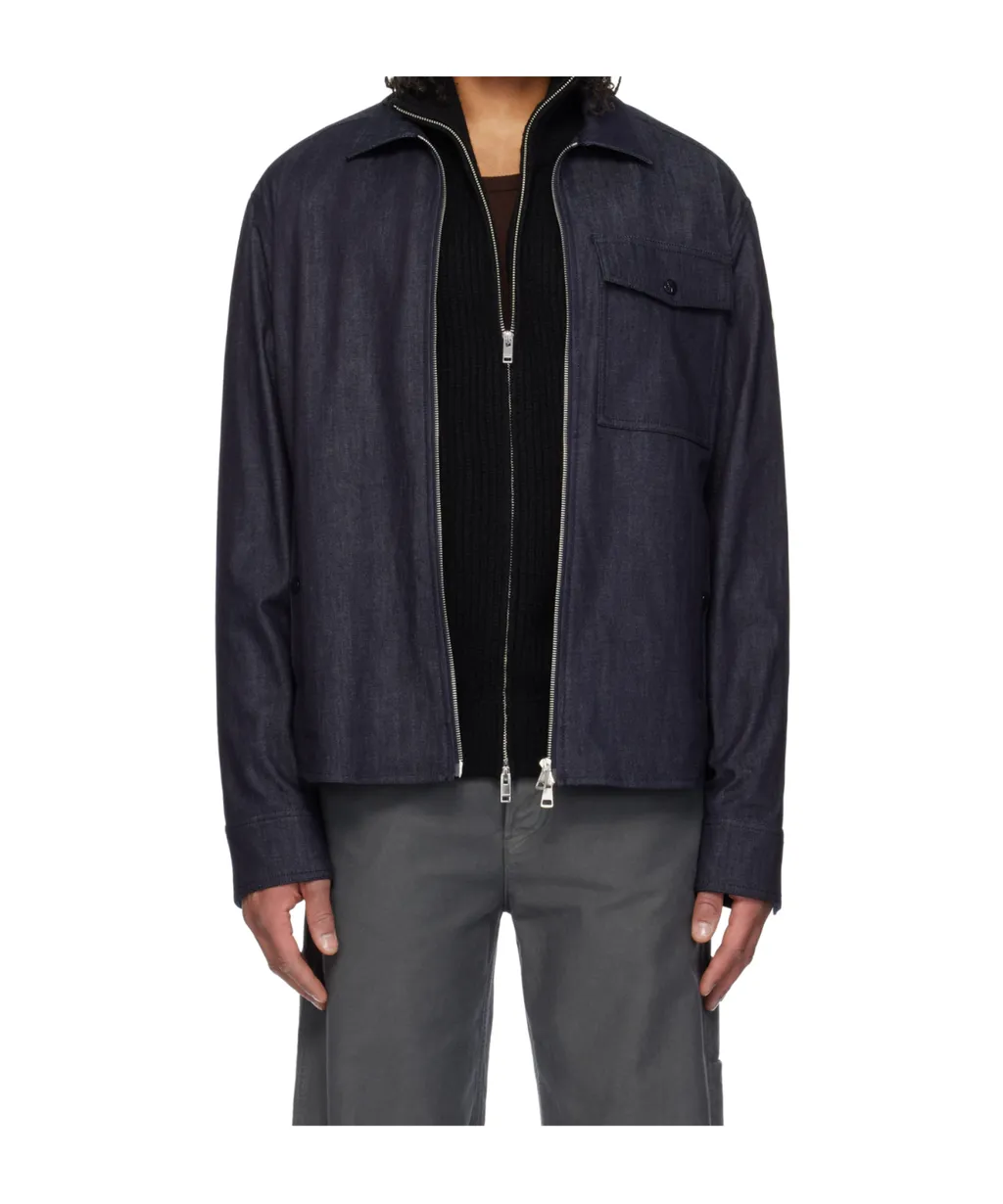 Logo Patch Zip-Up Denim Shirt