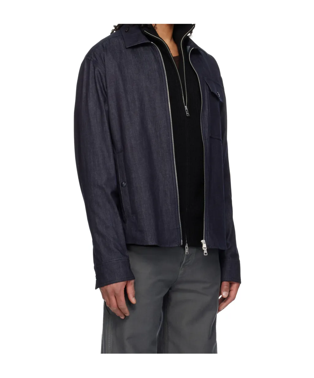 Logo Patch Zip-Up Denim Shirt