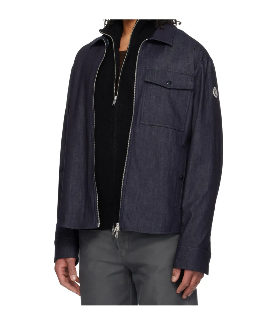 Logo Patch Zip-Up Denim Shirt