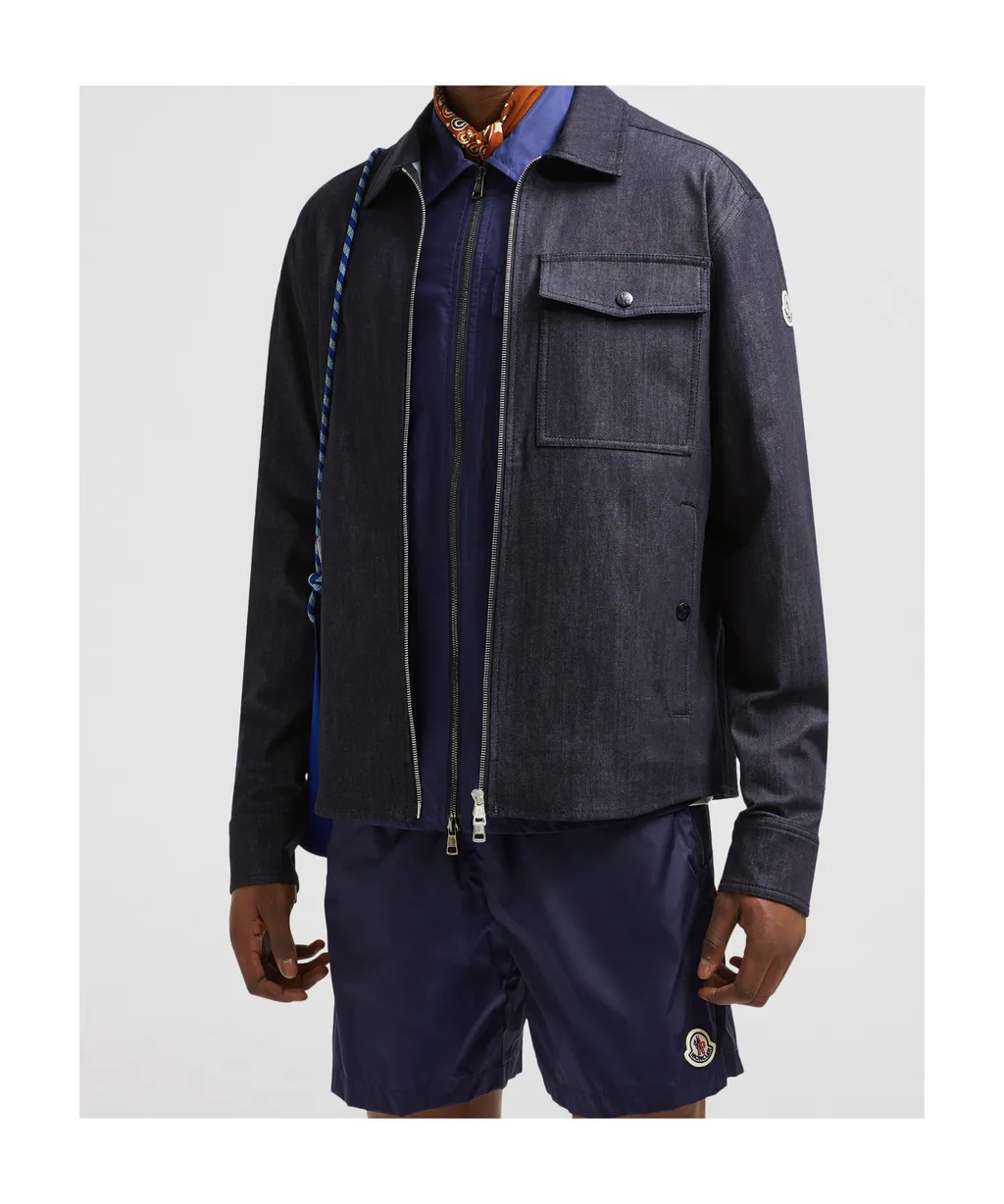 Logo Patch Zip-Up Denim Shirt