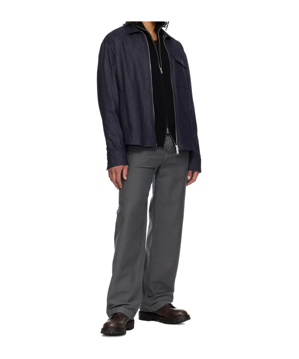 Logo Patch Zip-Up Denim Shirt
