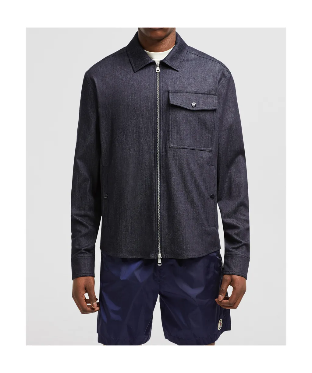 Logo Patch Zip-Up Denim Shirt