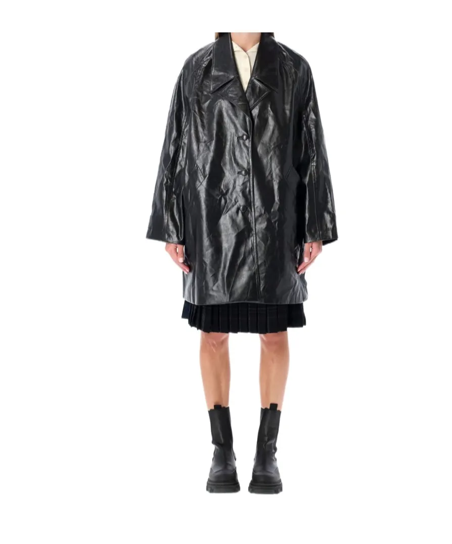Single-Breasted Faux-Leather Coat