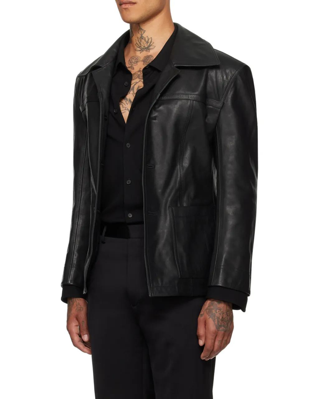 Long-Sleeved Leather Jacket