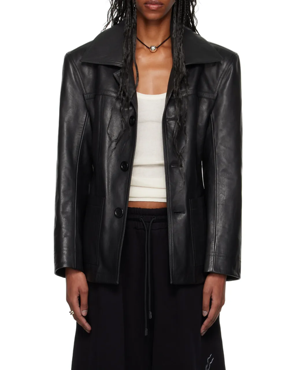 Long-Sleeved Leather Jacket