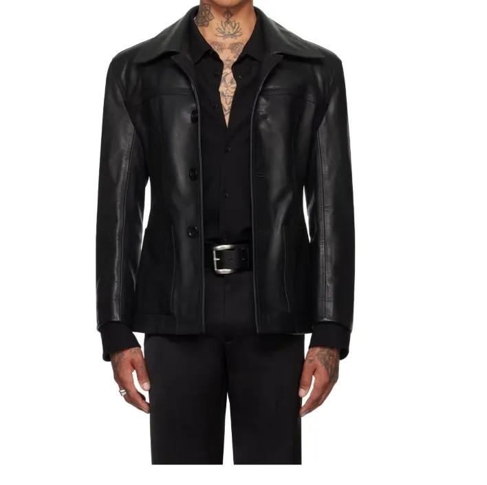 Long-Sleeved Leather Jacket