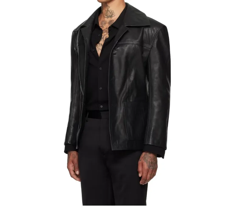 Long-Sleeved Leather Jacket