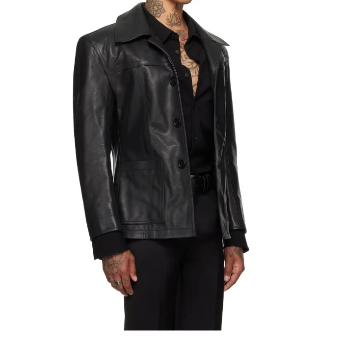 Long-Sleeved Leather Jacket