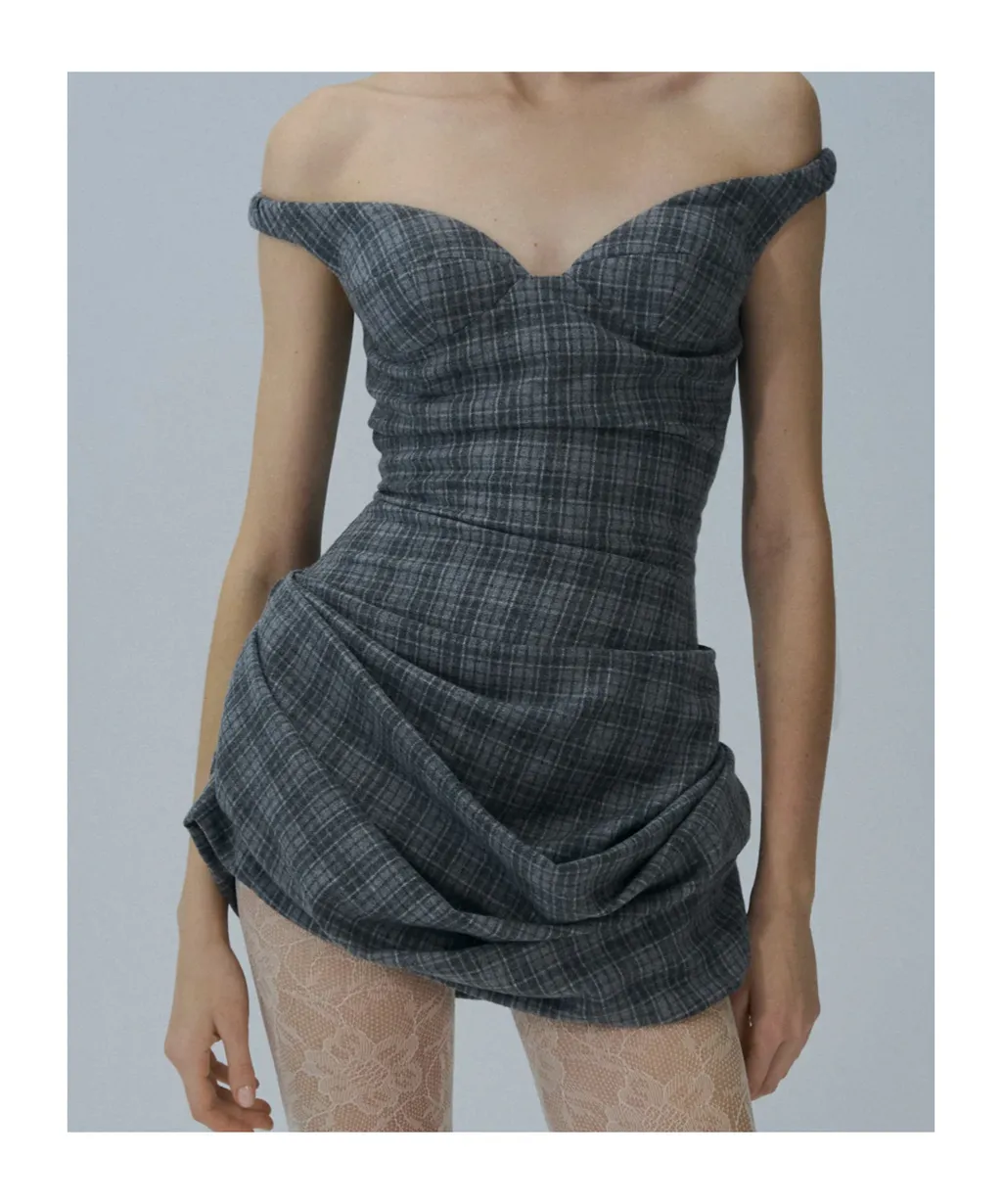 Plaid Draped Dress
