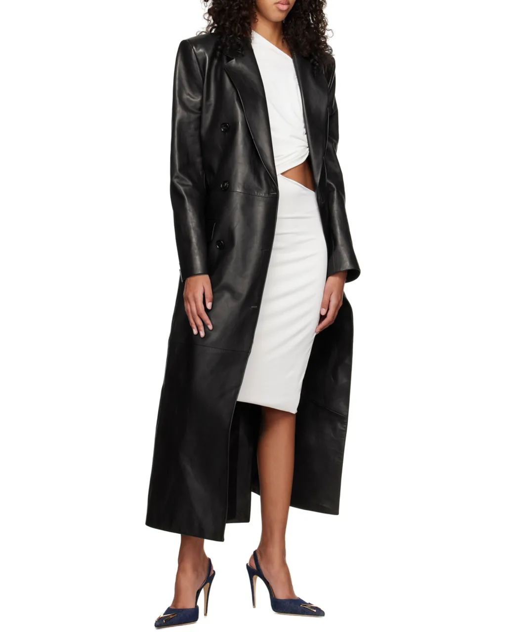 Long Leather Tailored Coat
