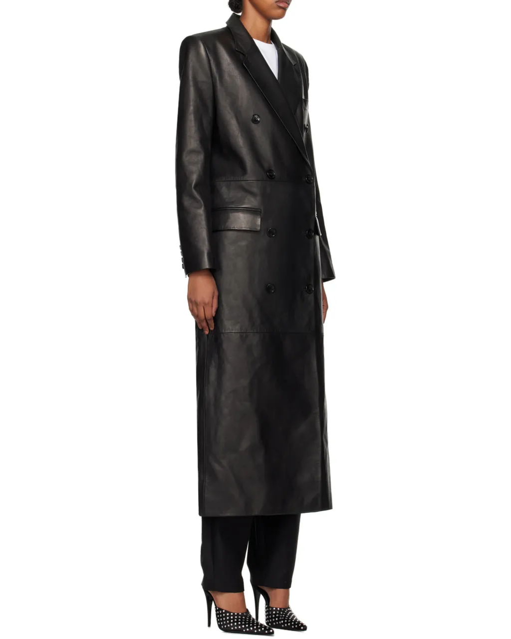 Long Leather Tailored Coat