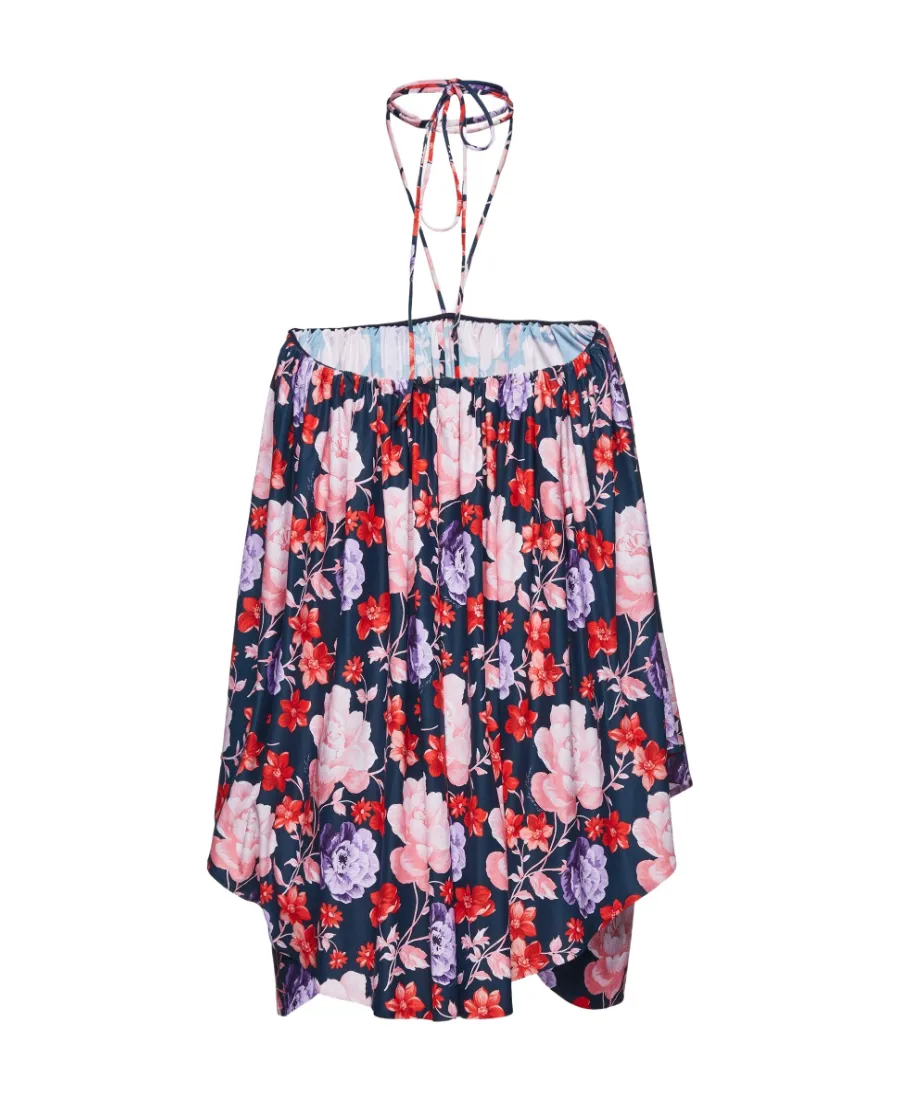 Flower Printed Halter Neck Top Mini Dress