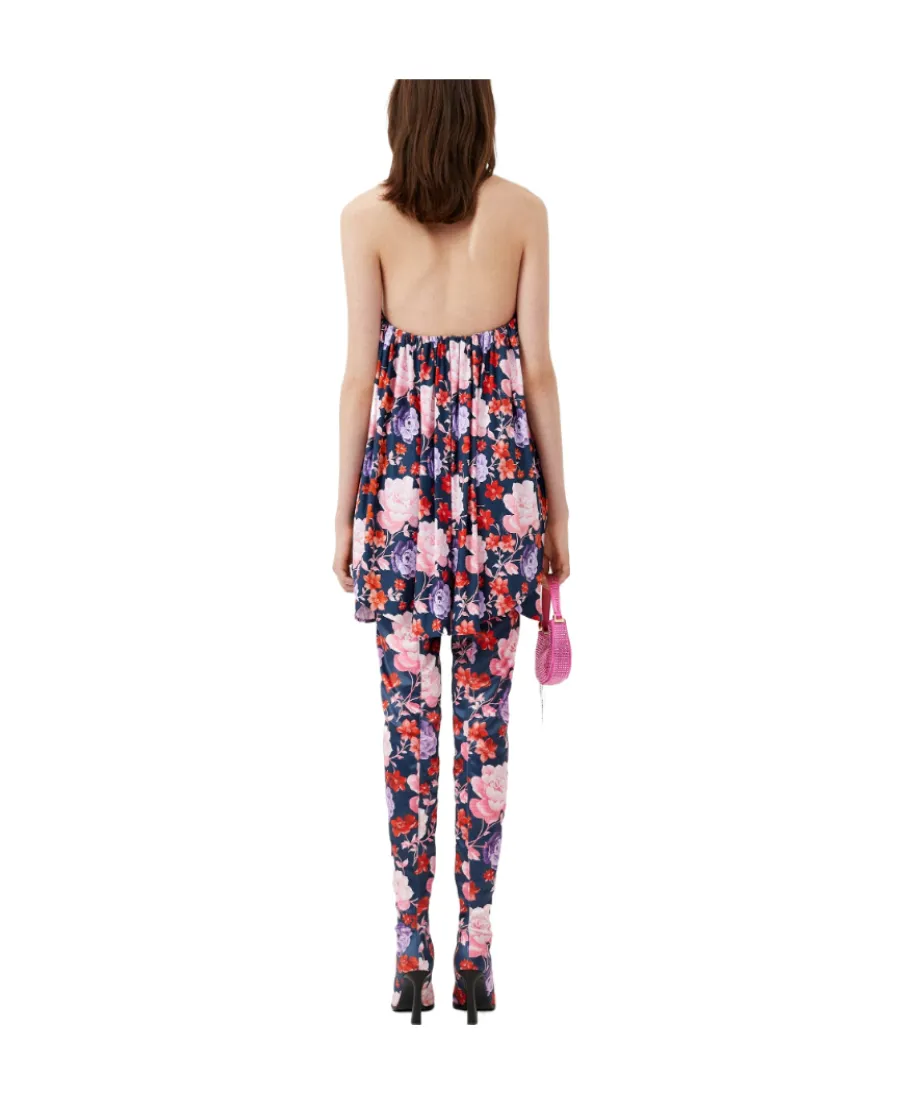 Flower Printed Halter Neck Top Mini Dress